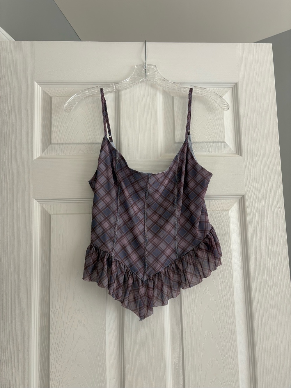 Urban Outfitters Plaid Ruffle Hem Cami Top in Lavender and Mauve L